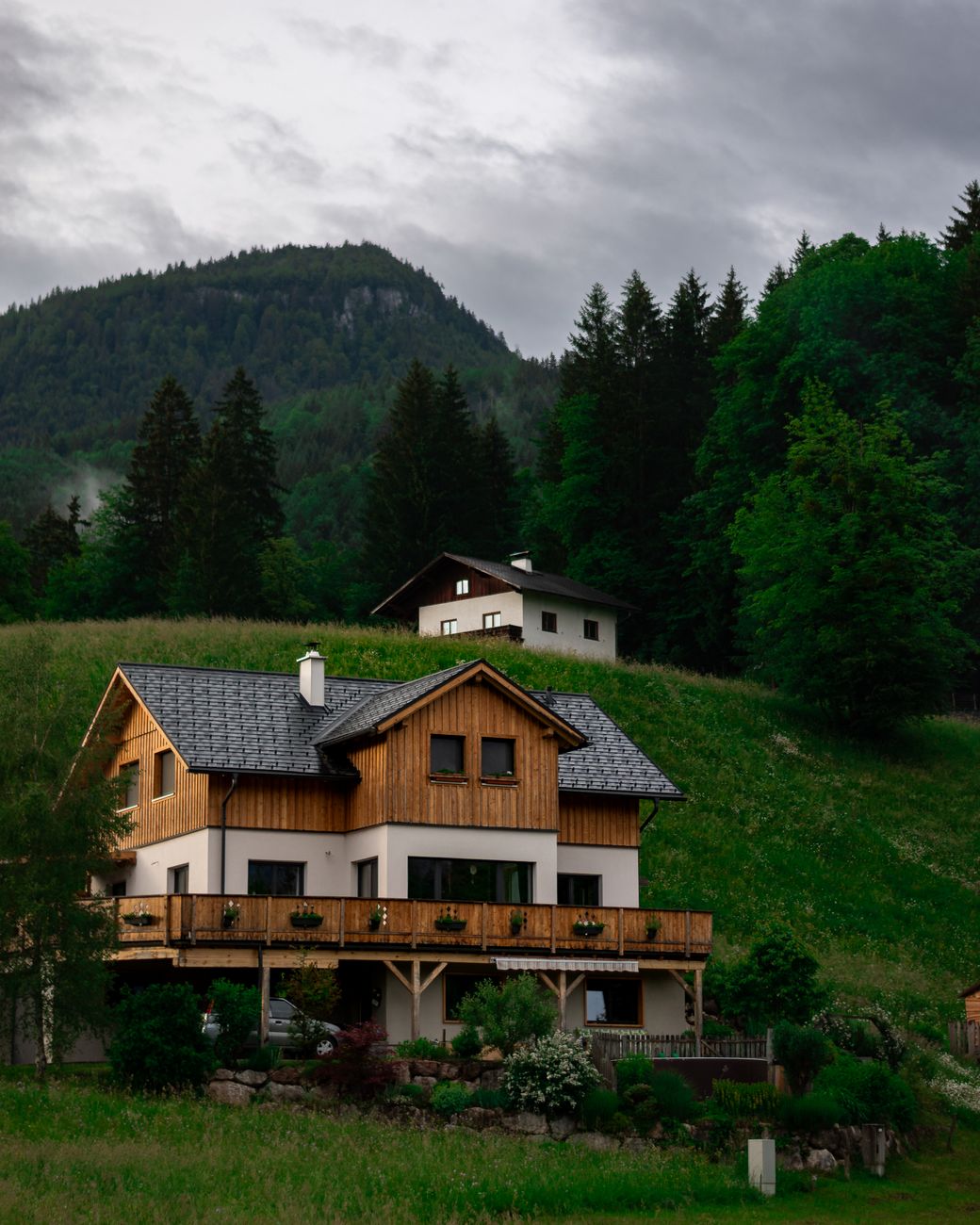 houses in village on green hill